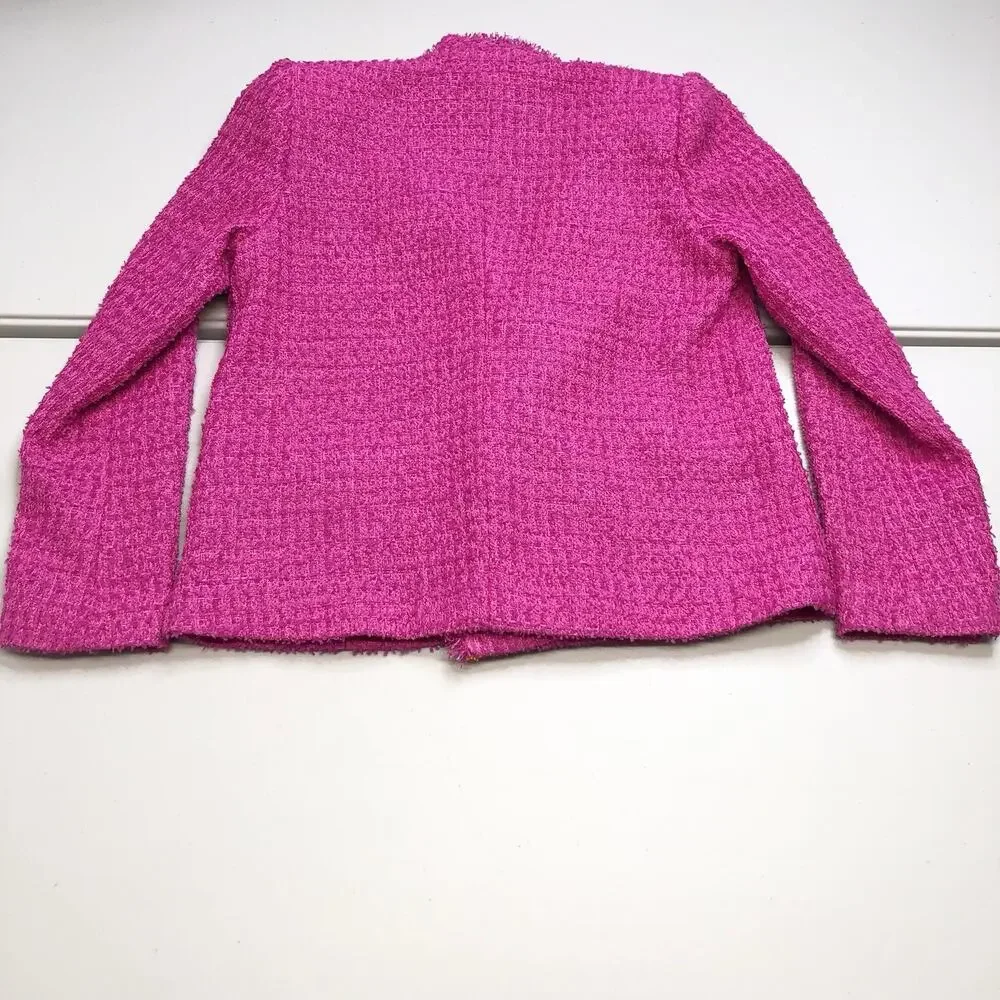L'AGENCE Hot Pink Tweed Double-Breasted Blazer with Orange Trim - Picture 13 of 13